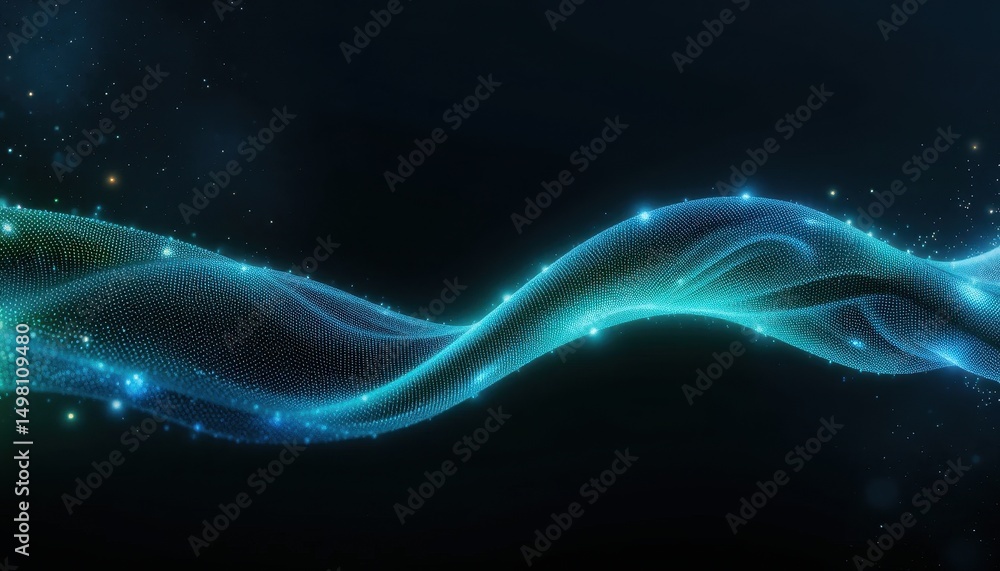 Fototapeta premium Abstract Blue-Green Wave Background Gradient Light, Neon Shimmer, Grain Texture