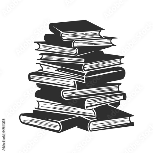 Stack Of Books Silhouette Illustration. Knowledge And Education Concept Isolated Vector Illustration