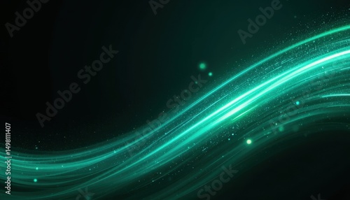 Abstract Teal and Green Wave Background Glowing Lines, Glitter, and Ombre Blend