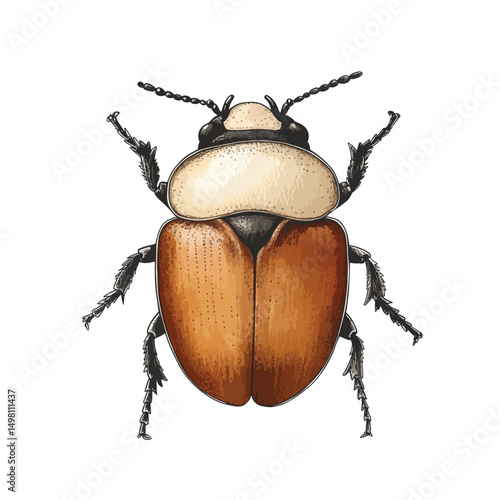 Detailed Hand Drawn Illustration of a Brown and Beige Beetle photo