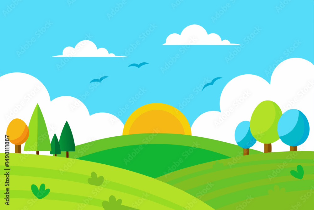 Fototapeta premium landscape with green grass and blue sky