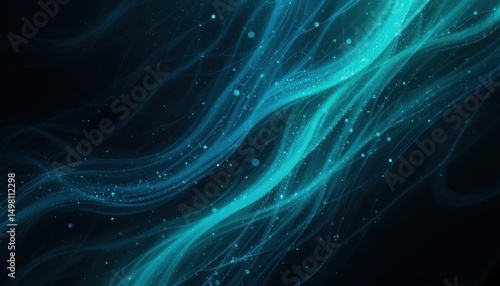 Abstract Teal and Blue Swirling Lights Glowing Energy Background