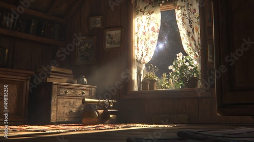 Wallpaper Mural Captivating nighttime scene featuring cozy interior with window view of plants rustic room artistic content calm atmosphere
 Torontodigital.ca