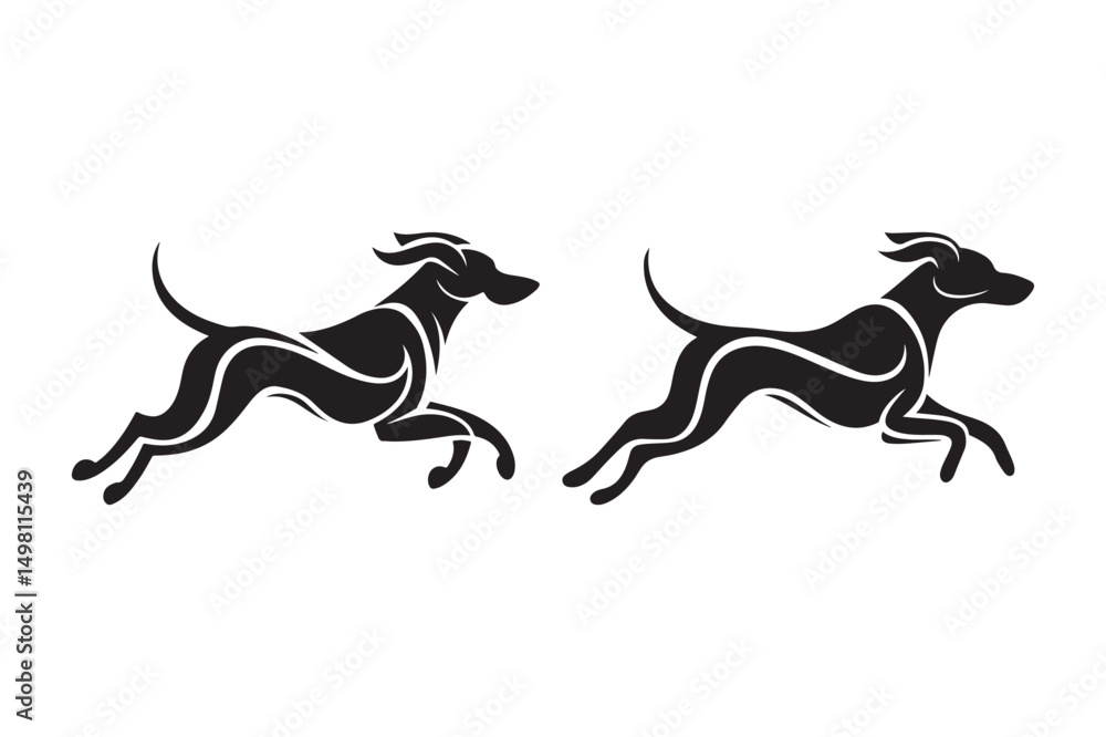 Obraz premium Two Dog Running Silhouette Vector