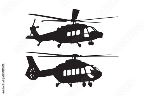 Two Military Helicopter Silhouette Vector