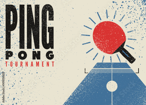 Ping Pong table tennis tournament typographical vintage grunge style poster design. Retro vector illustration.