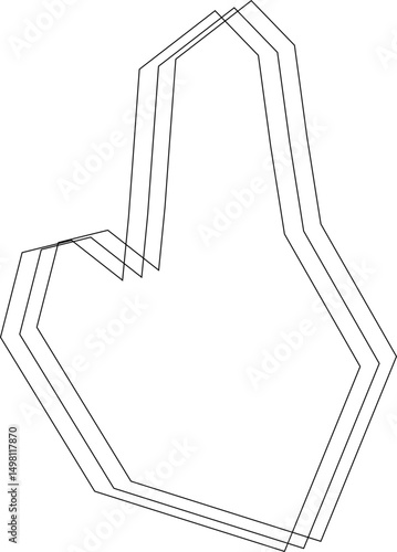 Multiple black-outlined polygonal forms fused into a square-dominant structure with irregular connections and sharp junctions.