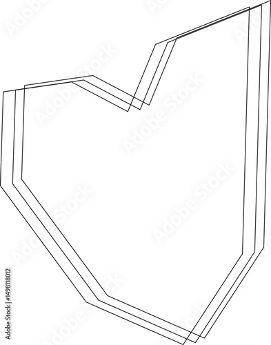 Black thin-line polygonal figure arranged into a V-shaped form with natural jagged edges and hard structural contours.