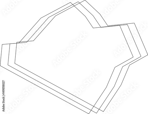 Polygonal shape composed of thin overlapping contours that create a ripple-like organic visual through curved connections.