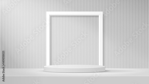 Light gray podium with white frame for presentation product