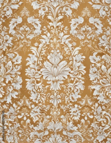 Elegant gold & white floral damask  Seamless pattern, luxurious textile design , gold, illustration