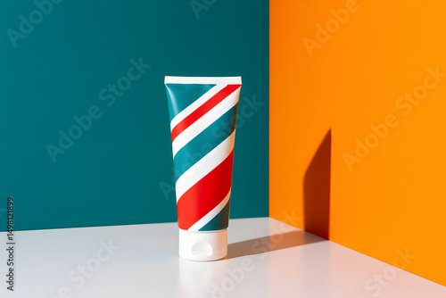 Red and Green Toothpaste Tube Mockup - Teal and Orange Background