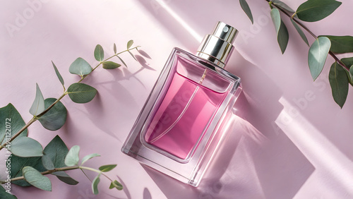 Pink and Purple Perfume Bottle - on Pink Background