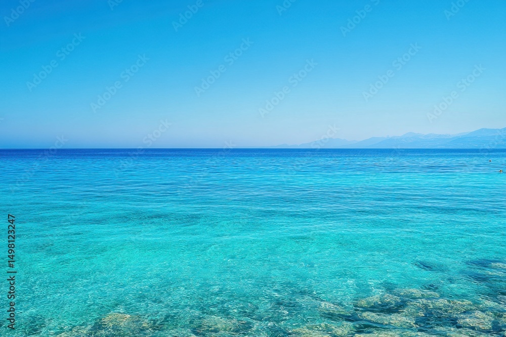 Breathtaking turquoise waters of the Greek sea under a clear blue sky, Blue turquoise background water of Greece sea Breathtaking turquoise waters of the Greek sea under a clear blue sky, Blue turquoise background water of Greece sea