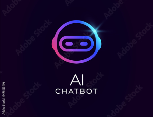 AI chatbot logo with futuristic robot face in circular shape, cosmic helmet, glowing gradient design. Best for virtual assistants, tech branding, smart communication. Vector illustration.