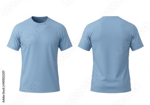 Front and back view of a light blue t shirt on a white background studio shot
