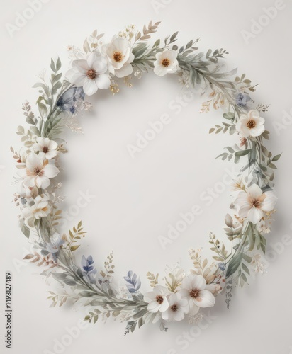 Delicate watercolor floral wreath, petal patterns  White background , texture, blossom