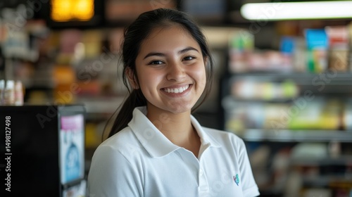 Smiling Young Woman in a Convenience Store