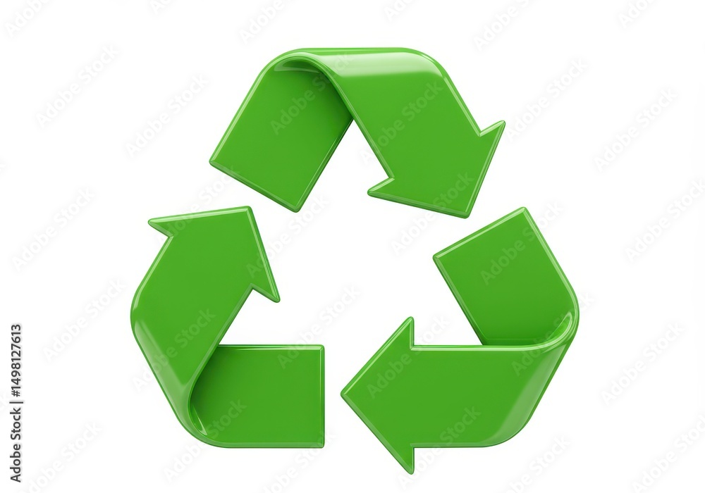 Obraz premium 3D Illustration of Green recycling symbol isolated on white background representing sustainability