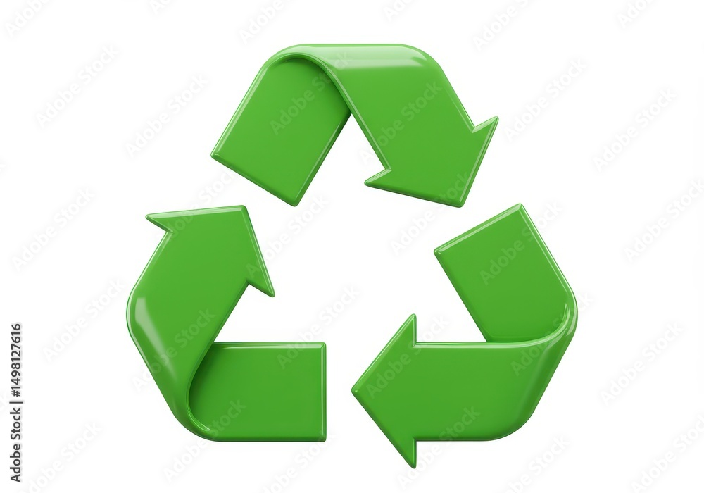 Fototapeta premium 3D Illustration of Green recycling symbol isolated on white background representing sustainability