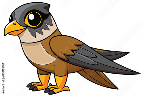 Cartoon Peregrine Falcon Illustration Bird with Gray Head, Brown Body, and Yellow Legs