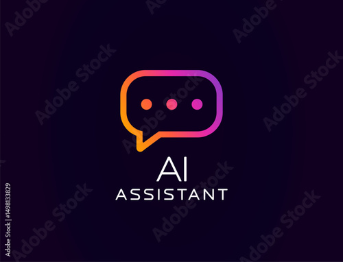 AI assistant logo with message bubble icon, glowing gradient outline, modern minimal style. Great for virtual agents, tech support, smart communication apps. Vector illustration.