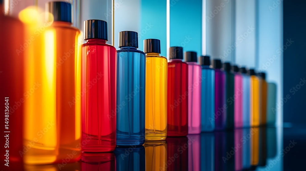 Fototapeta premium Colorful bottles arranged in a row.