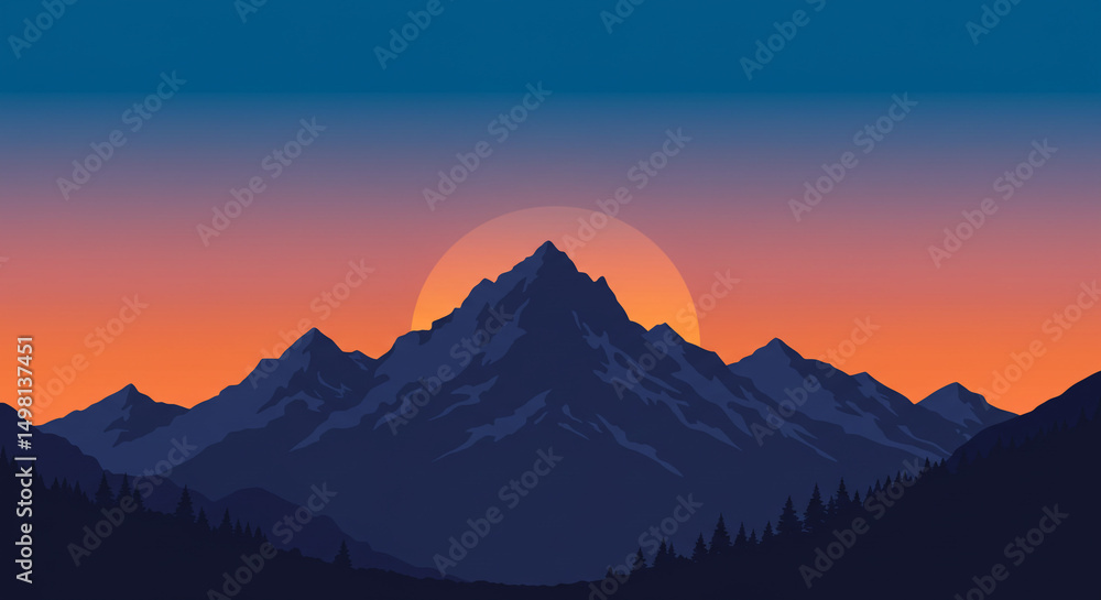 Mountain Peak Sunset Scenery Landscape Wallpaper Vector Art Illustration Nature Outdoor Background Mountain Peak Sunset Scenery Landscape Wallpaper Vector Art Illustration Nature Outdoor Background