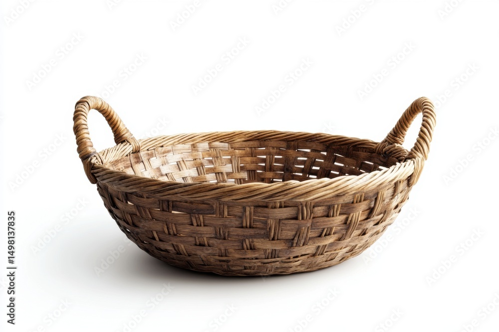 Obraz premium Empty rustic wicker basket with handles