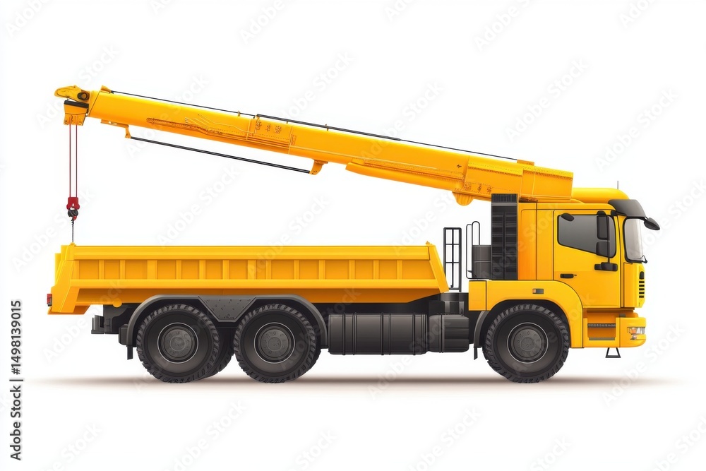 Naklejka premium Yellow crane truck with dump body illustration