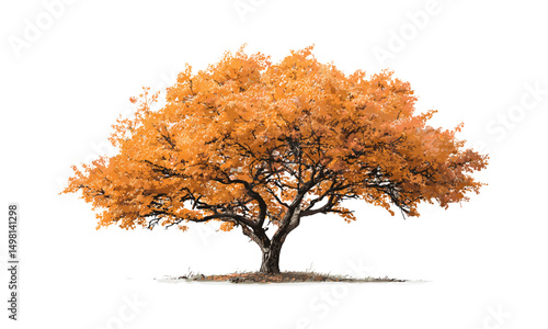 Vector illustration maple tree with colorful autumn leaves, white background, hardwood species, natural environment, fall landscape, forestry elements, tree branch detail.