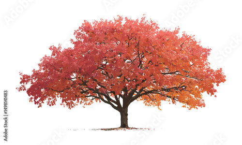 Maple tree vector illustration on white background, autumn foliage, nature design, seasonal leaves, fall colors, forest plant, hardwood species, botanical artwork.