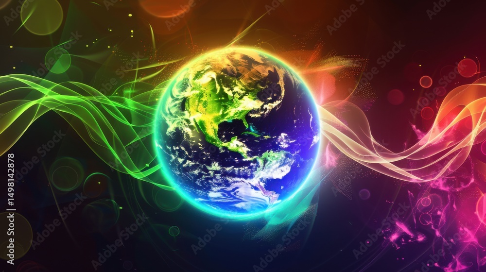 Obraz premium Earth with Colorful Energy Streams