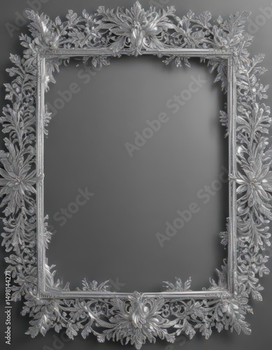 Luxurious silver leaf lace frame, shimmering effect , intricate, sophisticated
