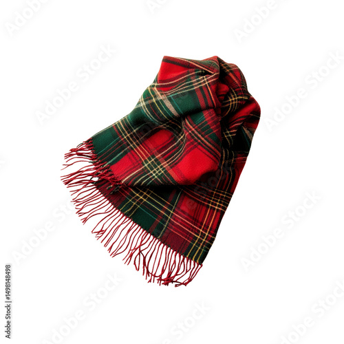 Red and Green Plaid Throw Blanket with Tassels - Cozy Winter Texture