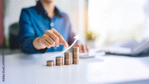 progress or development concept, Business growth, investment profit increase, arrow graph future growth plans, growing sales and revenue.