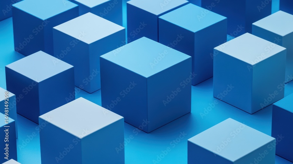 Blue Cubes on Blue Surface Creating a Modern Abstract Background Blue Cubes on Blue Surface Creating a Modern Abstract Background