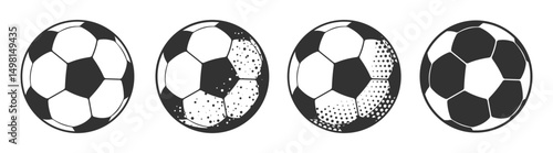 soccer ball icon set in simple black style, football game symbol, flat vector illustration isolated on transparent background