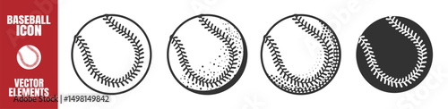 Baseball Ball Icon Set. Outline, Filled, and Character Style Vector Illustrations Isolated on Transparent Background