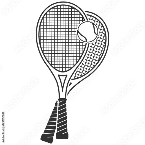 Tennis Rackets and Balls Icon Set. Vector Silhouette for Sports Logo and Design Isolated on Transparent Background