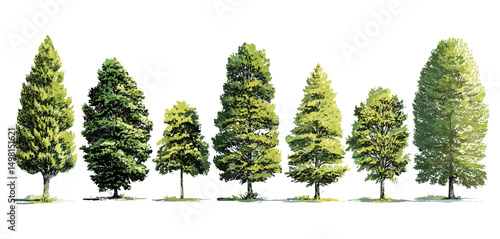 Landscape design green tree collection isolated on white background, architectural compositions, vector illustration, urban planning, nature graphics, environmental design, planting scheme.