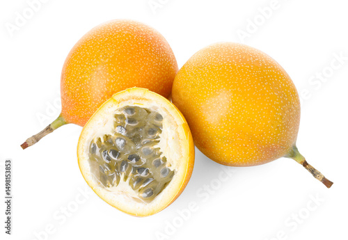 Fotografie Ripe yellow passion fruits isolated on white
