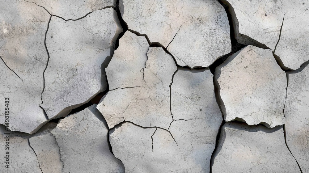 Obraz premium The surface of dry cracked earth displays deep crevices and an irregular polygon texture pattern closely.