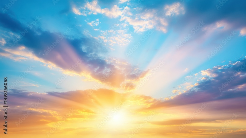 Obraz premium Stunning Sunrise with Colorful Clouds and Radiant Sunlight Beams