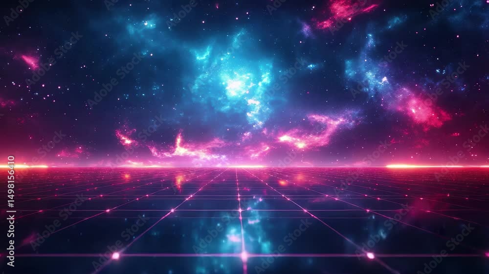Neon grid space galaxy background animation loop for music visualizer and vj loops use 4k 60fps