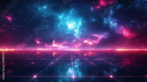 Neon grid space galaxy background animation loop for music visualizer and vj loops use 4k 60fps