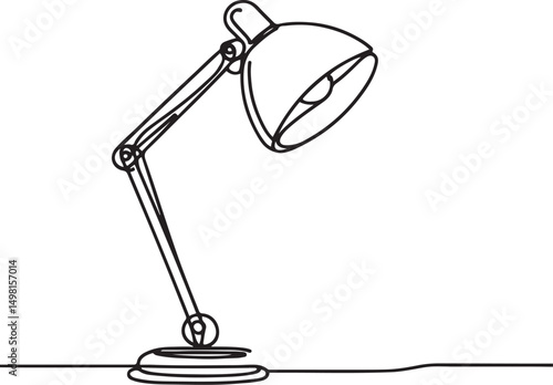 Minimalist line art of desk lamp with adjustable arm and circular base