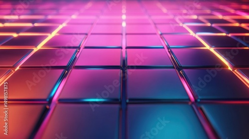 Vibrant Neon Tiles in a Futuristic Abstract Background Design