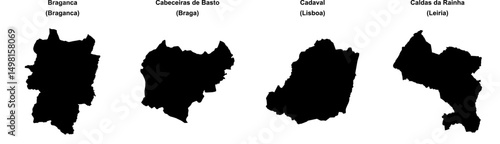 Braganca, Cabeceiras de Basto, Cadaval, Caldas da Rainha outline maps