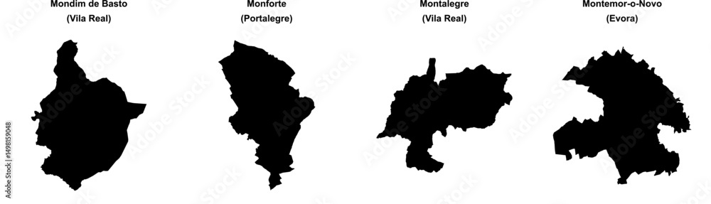 Obraz premium Mondim de Basto, Monforte, Montalegre, Montemor-o-Novo outline maps